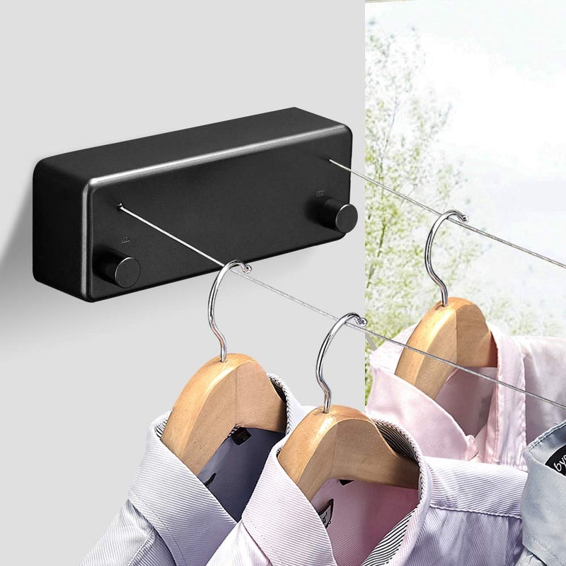 BESy Retractable Clothesline ABS case+Aluminum Dryer with Adjustable Stainless Steel Double Rope String Hotel Style Heavy Duty,Wall Mounted Method, 13.8 Feets,Black - Image 2